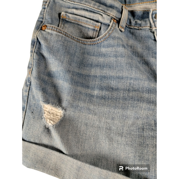 Ann Taylor Loft Mid Rise Denim Roll Cuff Cut-Off Distressed Shorts, Size 28/6 - Picture 5 of 9
